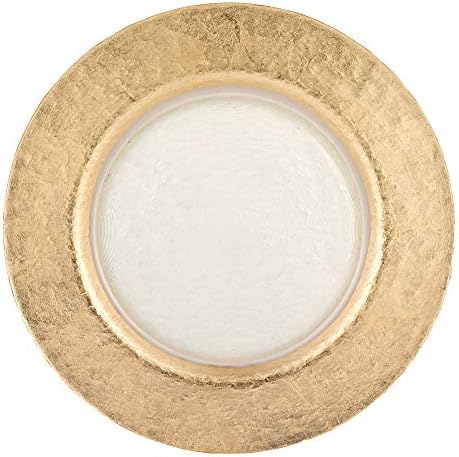 Badash Gold Border Border Glass Charger Plate- Carregador de vidro redondo de 13 com elegante sotaque de folha de ouro-