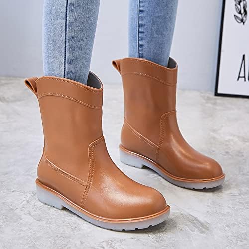 Lady Shoes Mid Calf Botas de neve Mulheres não deslizam meias de lã dentro de botas de chuva Sapatos de água de borracha