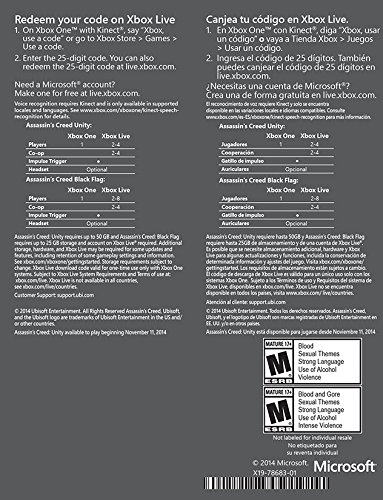 Assassin's Creed IV Black Bandle & Assassin's Creed Unity Digital [Xbox One] Cartão de download 2 pacote de jogos