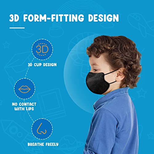 Kids KN95 Máscaras faciais para crianças, maços de máscara de 30 kN95 para crianças, máscara preta KN95 para meninos com proteção respirável de 5 camadas e earloop ajustável para a escola, parque, uso interno, uso externo