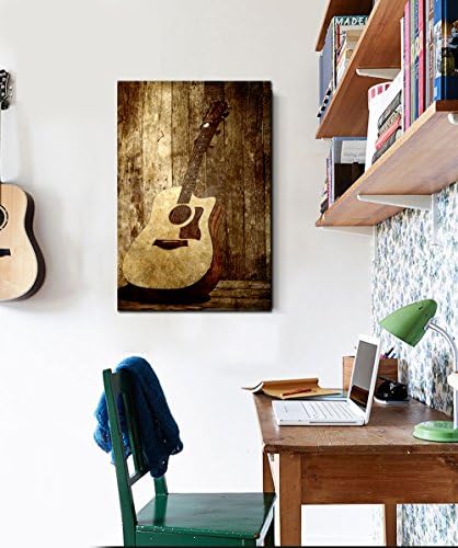 Sechars - Guitar Canvas de guitarra decoração de parede de arte musical art imprimido na tela esticada e emoldurada guitarra em madeira rústica de madeira decoração de arte de parede