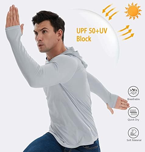 Telaleo 3 ou 2 Pack Men's UPF 50+ Proteção solar com capuz leve camisa de manga longa SPF UV para pescar caminhadas