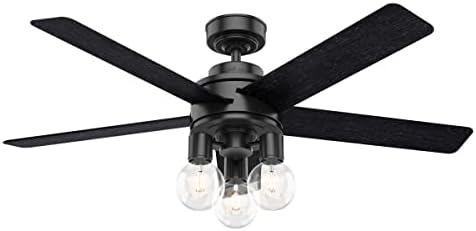 Hunter Fan Company, 50594, ventilador de teto preto fosco de 52 polegadas com kit de luz LED e remoto portátil