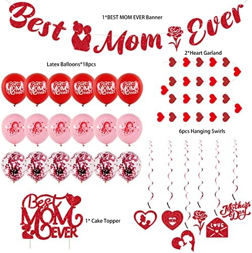 31 Peças Decoração de festa dos balões do Dia das Mães, Happy Mothers Day Holding Swirls With Banner Cake Topper para