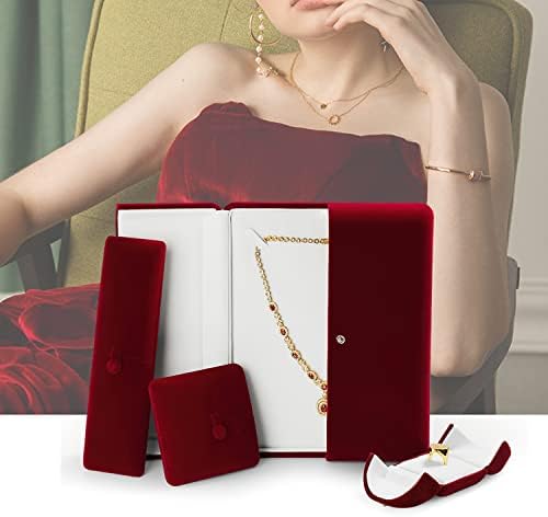 Caixa de jóias de jóias de veludo vermelho de Woodten caixa de jóias de jóias de jóias para o Natal, Dia de Ação de Graças