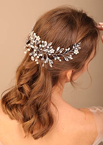 Denifery Silver Bridal Hair Wreath Crystal Pearl Hair Wedding Tiara Rhinestone Beral Acessórios para Mulheres e Meninas