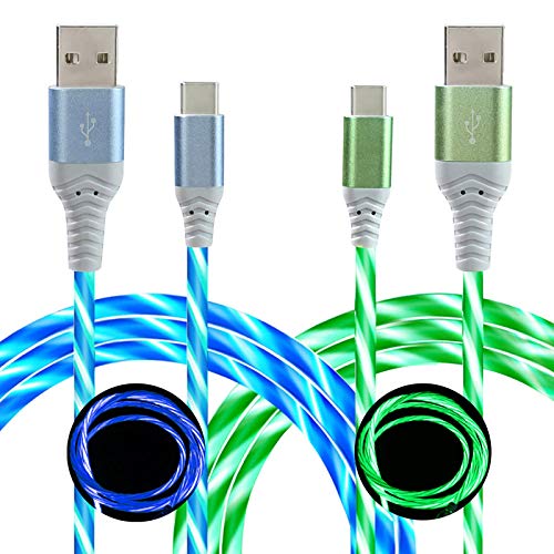 LED USB C CABE 2 PACOLE 6 pés, Light Up Up Visible LED Tipo C Cabo de carregamento rápido compatível com Samsung Galaxy S21 S20 S10