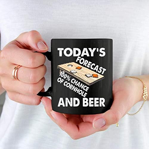 Cerveja - Previsão de hoje, previsão de cornhole e cerveja 11oz preto