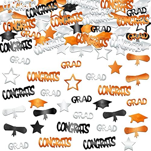 Confetti de graduação Katchon, laranja e preto 2023 - pacote de 1000 | Parabéns Confetes de graduação para a classe de decorações de graduação laranja de 2023 | Pedras centrais de graduação, decorações de festa de graduação 2023