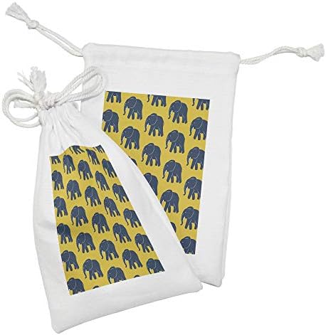Ambesonne Animals Fabric bolsa Conjunto de 2, padrões azuis focinhos e chifres de estilo africano, pequenos saco de cordão para máscaras e favores de produtos de higiene