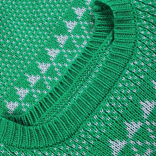Sweater Feio de Natal para Mulheres Crewas de Crepura de Crew Padrão geométrico de Natal Pullover de malha de cor simples