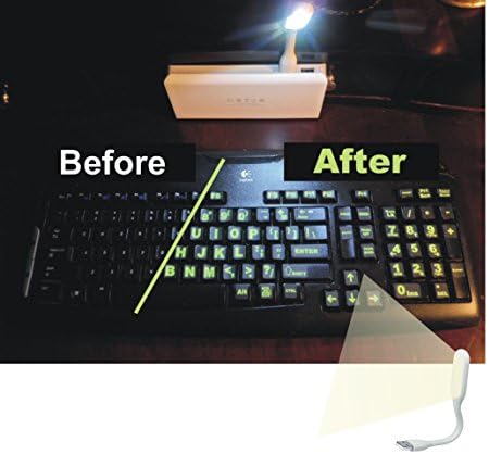 Adesivos de teclado de cor verde fluorescente. Inlays de nível comercial mais luz USB. Não vai usar ou desaparecer. Xlarge Símbolos Ótimos para a visão prejudicada.