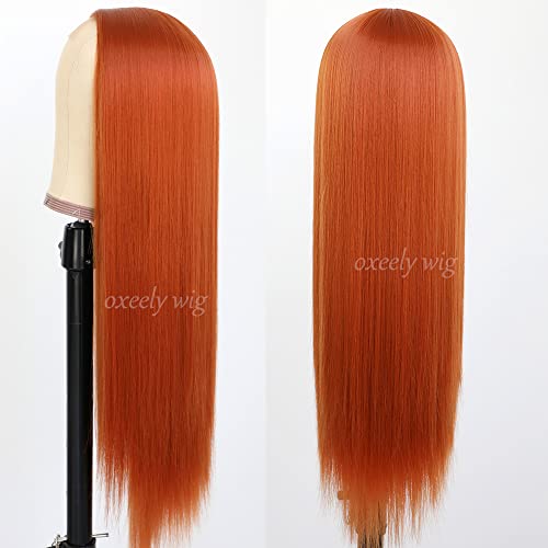 Oxeely Long Wigs reta Ginger cor de renda sintética Front Wigs