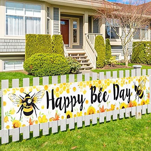 Large Happy Bee Day Banner - 19 '' x 118 '' Bumble Bee Birthday Party Decorations for Kids 1st -Day Honey Bee Party Supplies