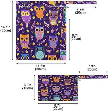 DJYQBFA Bird Owls deixa sacos secos molhados 2pcs Bolsa molhada impermeável reutiliza sacos secos molhados para roupas de banho