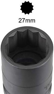 UXCELL 3/4 de polegada 27 mm de 12 pontos de impacto de 12 pontos, aço CR-Mo de 56 mm de comprimento, tamanhos métricos padrão