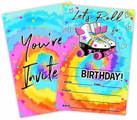 Let's Roll convites de aniversário, cartões de convite para festas de aniversário de skate de rolos de corante （20 contagem)