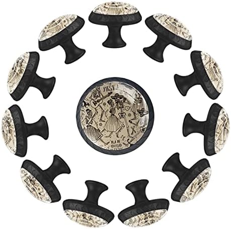 12 peças dança vintage Skeleton Glass Knobs para gavetas de cômoda, 1,37 x 1,10 em armários de cozinha redondos para berçário em