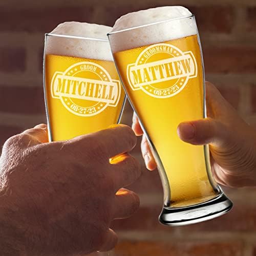 Groomsmen personalizados 16 onças Pilsner Beer Glasses - estilo geral