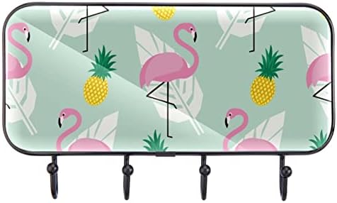 Montagem de parede de rack de casaco para estampa flamingo, rack de casaco de entrada com 4 enganche para casaco de chapéu de toalha