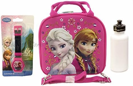 Mirage Disney Frozen Elsa Saco de lancheira com alça de ombro + garrafa de água - rosa