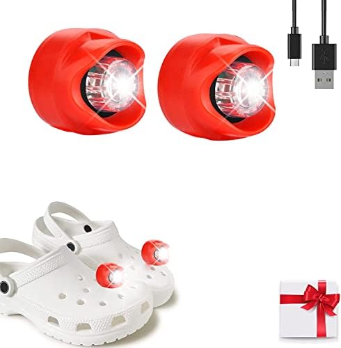 Faróis de mmoyasibb 2 pcs para sapatos CROC, acessórios recarregáveis ​​de lanterna croc, acessórios de croc para tamancos, sapatos LED Lights Charms Presente para adultos e crianças, farol de calçados, vermelho