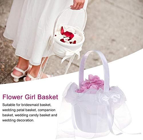 Yosooo Wedding Romantic Flower Girl Basket com Cerimônia de Casamento de Lace Bowknot Decoração