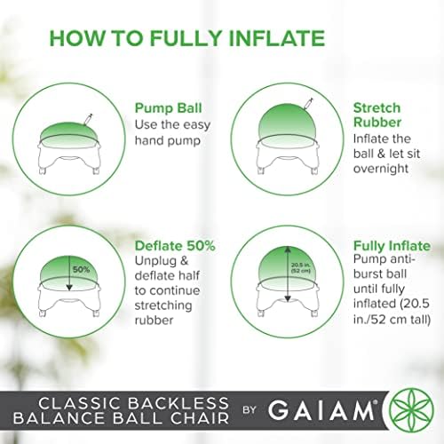 Gaiam Classic Backless Balance Ball Ball Cadeir - Estabilidade do exercício Cadeira ergonômica premium para casa e escritório com bomba de ar, guia de exercícios e garantia de satisfação