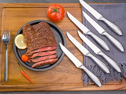 Wellstar Setrated Steak Knife Conjunto de 6, lâmina de aço alemão nítida de Razor 4,75 polegadas e confortável manípulo