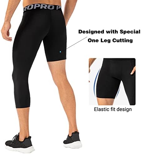Landunsi 2 embalam as calças de compressão de uma perna para masculino de basquete 3/4 Capri Leggings Athletic Base Camada para corrida