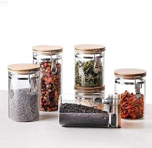 Funções de vidro de tampa de bambu latas latas, grãos de garrafas de garrafas de armazenamento de barragem de grãos de chá