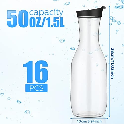 Skylety 16 PCs 50 oz de água clara de água com tampa superior, recipientes de suco de plástico Mimosa Supplia a jarra de bebidas