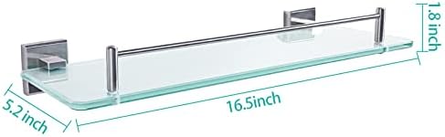 Homeideas Bathroom Glass Shelf - vidro temperado de 16,5 polegadas, prateleira de níquel escovada montada na parede - prateleira de vidro de aço inoxidável à prova de ferrugem SU 304