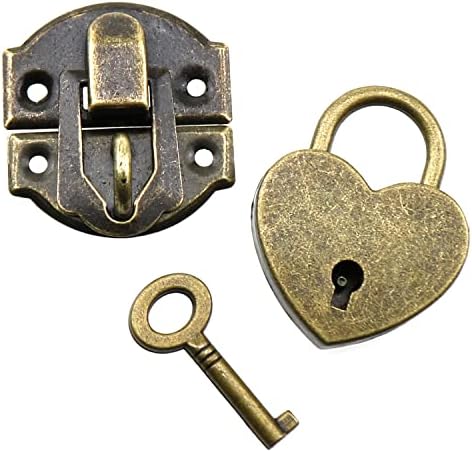 Luorng 2 conjuntos 27 x 30 mm Antique Bronze Hasp Latch e Mini Love Decorative Lock Fickle com mini dobradiças e parafusos