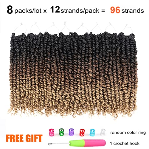8 pacotes de paixão pré-torção cabelos de torção de 12 polegadas de 12 polegadas de paixão pré-loopada cabelos de crochê