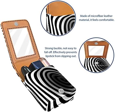 Bolsa de batom de batom de maquiagem de oryuekan com espelho portátil de armazenamento portátil de armazenamento de armazenamento de armazenamento labial de armazenamento, padrão 3d padrão preto listras brancas giradas