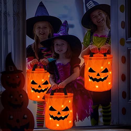 Shappy 2 peças Light Led Up Halloween truque ou tratamento de balde de abóbora Candy de bolsas grandes de sacos de fantasma