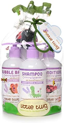 Little Twig All Bath Bath Plus Shampoo Plus Detangler Plus Soft Washbloth e Tub Toy Gift Set, calmante lavanda, 2,18