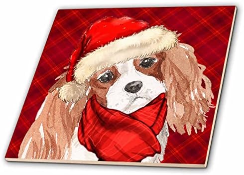3drose Christmas Cavalier King Charles Santa Dog com Plaid Red Holiday - Tiles