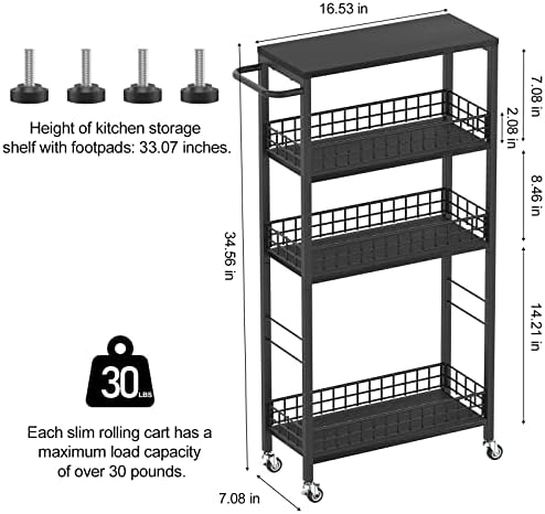 Carrinho de armazenamento esbelto de 4 camadas Rolling Kitchen Cart Utility Servando Carrinho CARRO DE LAPUNIDADE DE LAPUNIDADE