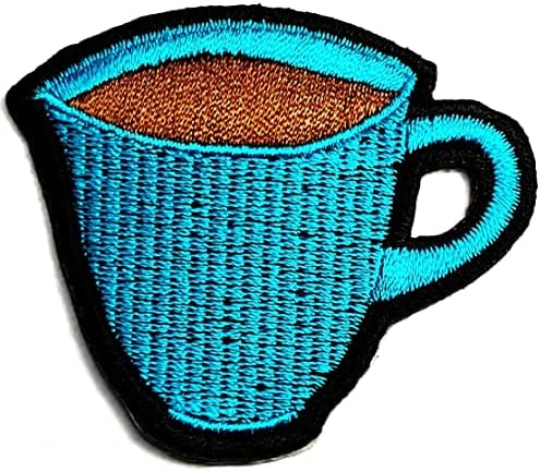 Kleenplus Coffee Beverage Drink Cute Copo azul de ritmo bordado Ferro de crachá em costura em emblema para jaquetas calças de