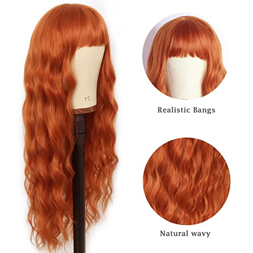Peruca de gengibre heléne com ginger de gorja longa peruca ondulada laranja as perucas de onda solta para mulheres perucas sintéticas