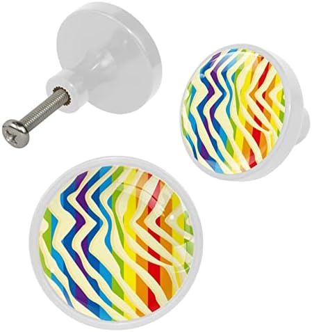 Botões de gaveta de cerveja para meninos coloridos botões de cômoda de arco -íris coloridos botões de gabinete de vidro de cristal 4pcs impressão em botões redondos berçários botões decorativos