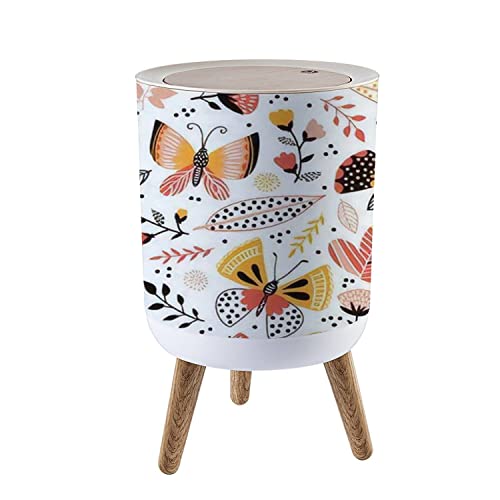 Lata pequena lata com tampa perfeita com fofas de borboletas flores e plantas lixas redondas elegantes e elegantes Pressione Top Poft Wastebasket Para o quarto de banheiro da cozinha escritório 7l/1,8 galão