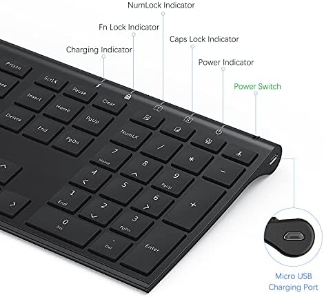 Combo de teclado e mouse sem fio - 2,4 GHz de tamanho completo de tamanho de alumínio