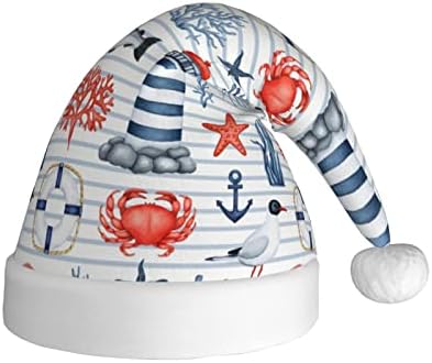 Mistho listrado náutico Farol âncoras de peixe Optopus Papai Noel Capinha para adultos, chapéu de Natal de férias, chapéu
