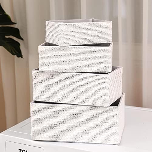 Ifnow Small Basket Conjunto 4 - Lata de corda de papel de cesta de tecido empilhável, caixas de armazenamento para organizador de armazenamento do banheiro estilo minimalista