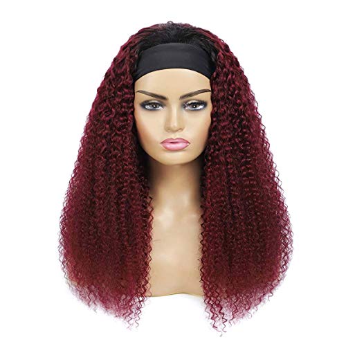 Seelaak Hair 10a ombre vinho vermelho 99j kinky cacheada peruca de faixa de 16 polegadas 180% Densidade Nenhuma peruca frontal de