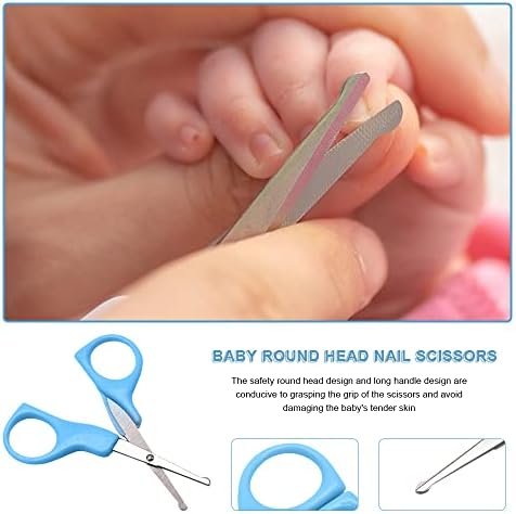 Kit de unhas de bebê, cortadores de unhas de bebê azul 4 em 1 definidos com estojo claro, manicure infantil e kit de helicóptero