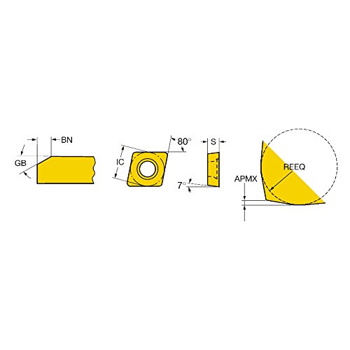 Sandvik Coromant CCGX09T3L020-15FXA 7025 CORO Turn 107 Inserir para girar, CBN, corte neutro, 7025 grau, não revestido, limpador